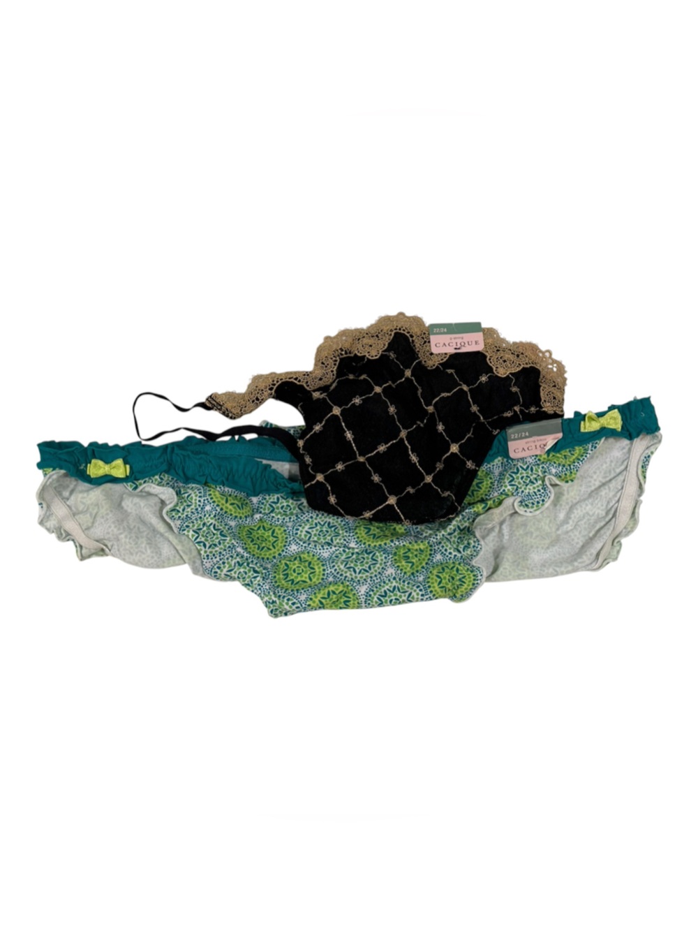 NEW Lane Bryant Cacique Teal & Black Lace Bikini Bottoms Duo ~ Size 22/24